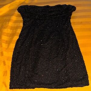 Oh Polly Strapless Black Dress with Sequin Detail